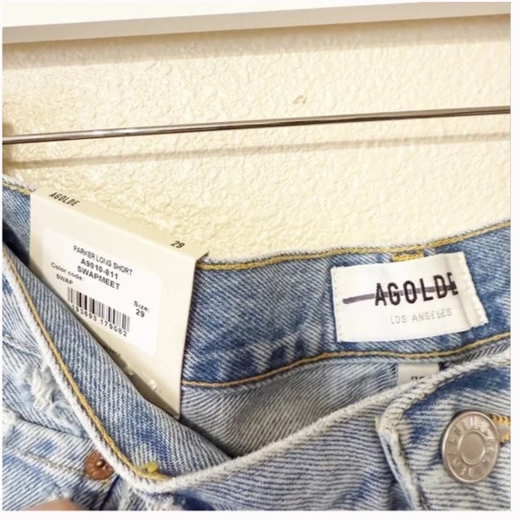 NWT Agolde Parker Long Distressed Button Fly Denim Jean Shorts in Swapmeet 29 - Picture 7 of 11